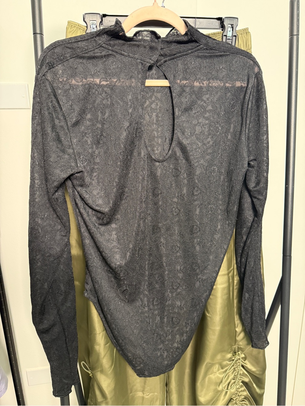 Adidas Black Semi-Sheer Long Sleeve lace bodysuit with Keyhole Back
